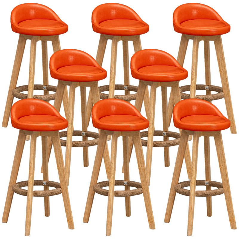 Scandinavian Wood Barstool Faux Leather Low Back Counter Stool