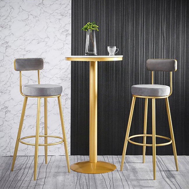 Glam Metal Barstool Fabric Backrest Counter Stool with Gold Base