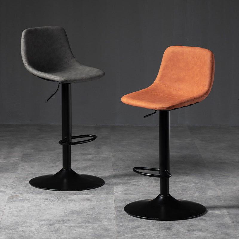 Scandinavian Metal Barstool Faux Leather Low Back Counter Stool