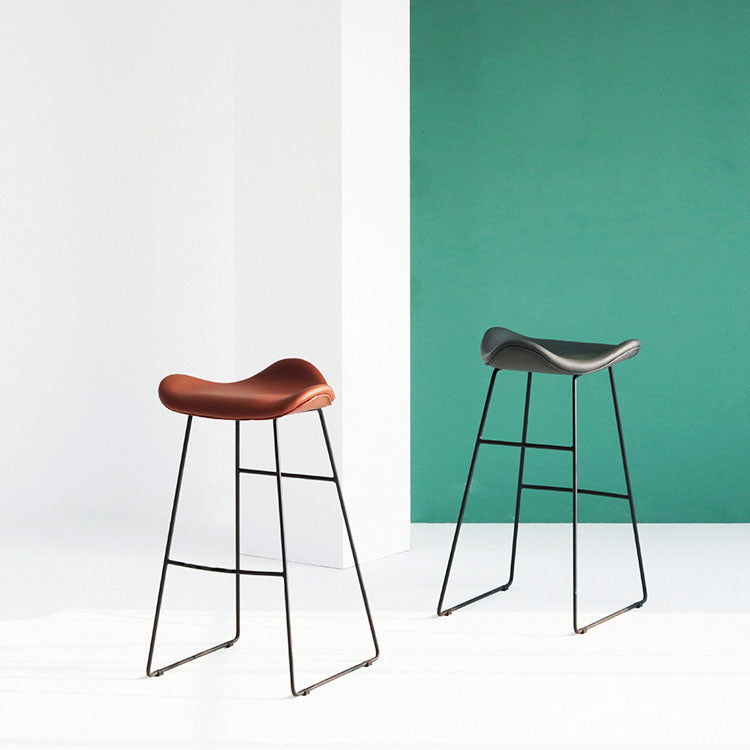 Industrial PU Leather Bar Stool Low Back Stool with Metal Base