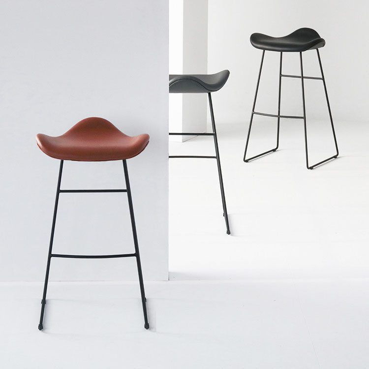 Industrial PU Leather Bar Stool Low Back Stool with Metal Base