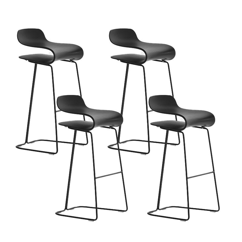 Contemporary Plastic Bar Stool Low Back Stool with Metal Base for Living Room