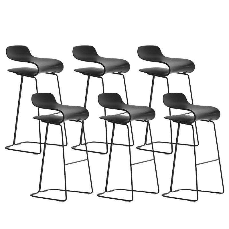 Contemporary Plastic Bar Stool Low Back Stool with Metal Base for Living Room