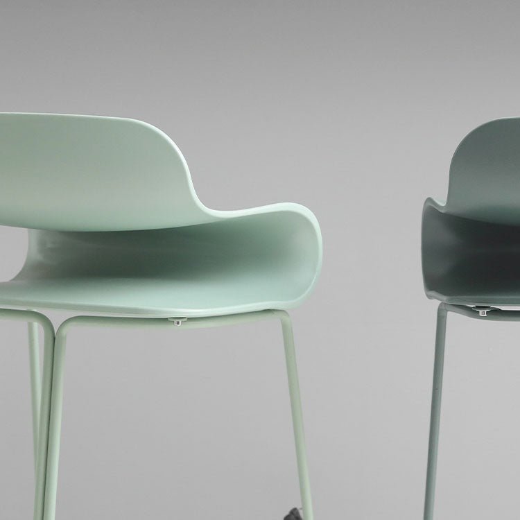 Contemporary Plastic Bar Stool Low Back Stool with Metal Base for Living Room