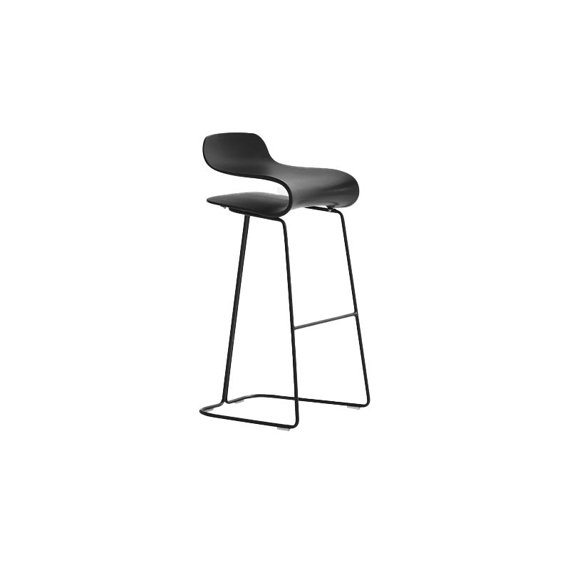 Contemporary Plastic Bar Stool Low Back Stool with Metal Base for Living Room