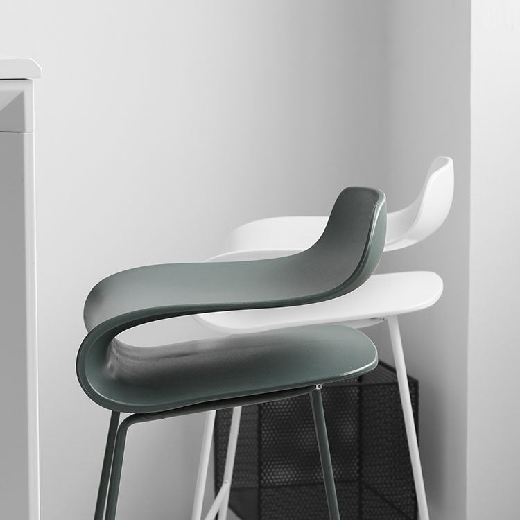Contemporary Plastic Bar Stool Low Back Stool with Metal Base for Living Room
