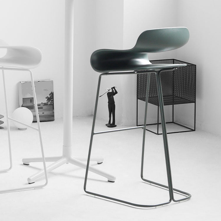 Contemporary Plastic Bar Stool Low Back Stool with Metal Base for Living Room