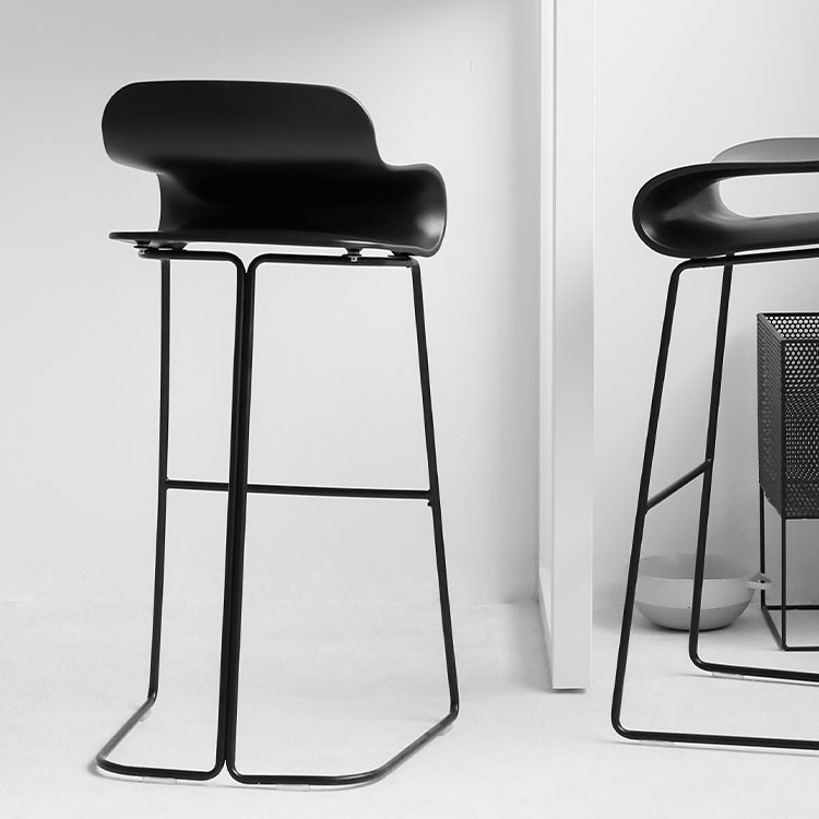 Contemporary Plastic Bar Stool Low Back Stool with Metal Base for Living Room