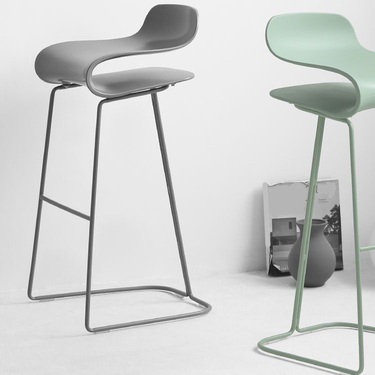 Contemporary Plastic Bar Stool Low Back Stool with Metal Base for Living Room