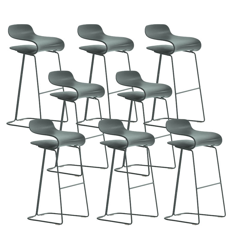 Contemporary Plastic Bar Stool Low Back Stool with Metal Base for Living Room