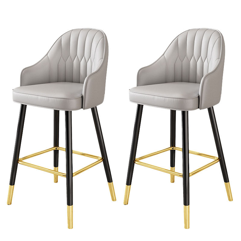 Glam Metal Barstool Faux Leather 4 Legs Counter Stool With Footrest