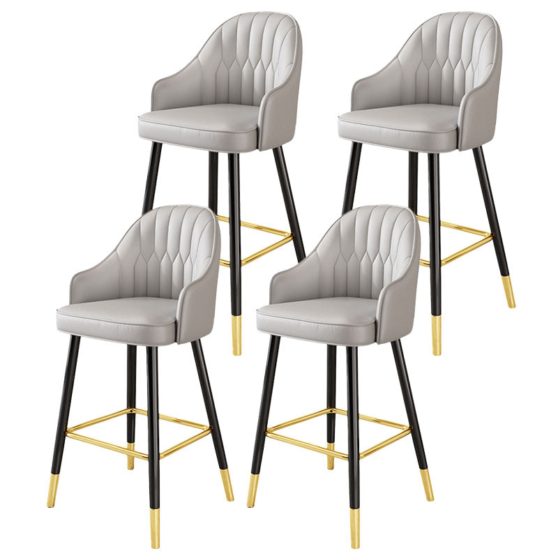 Glam Metal Barstool Faux Leather 4 Legs Counter Stool With Footrest