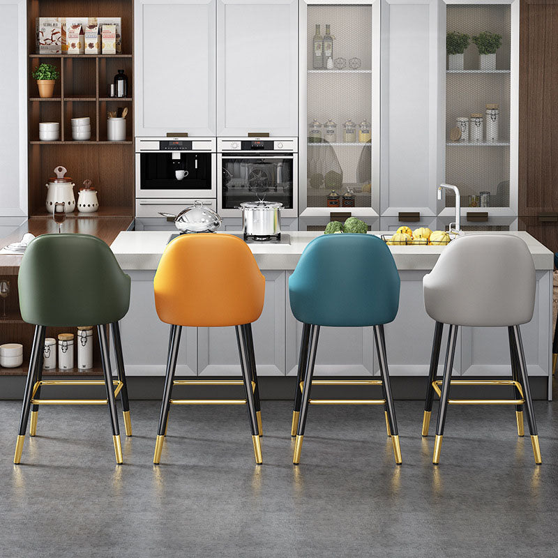 Glam Metal Barstool Faux Leather 4 Legs Counter Stool With Footrest