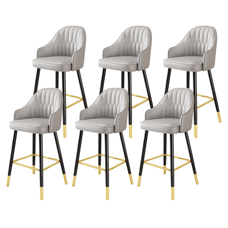 Glam Metal Barstool Faux Leather 4 Legs Counter Stool With Footrest