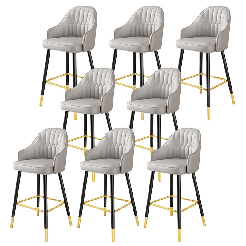 Glam Metal Barstool Faux Leather 4 Legs Counter Stool With Footrest