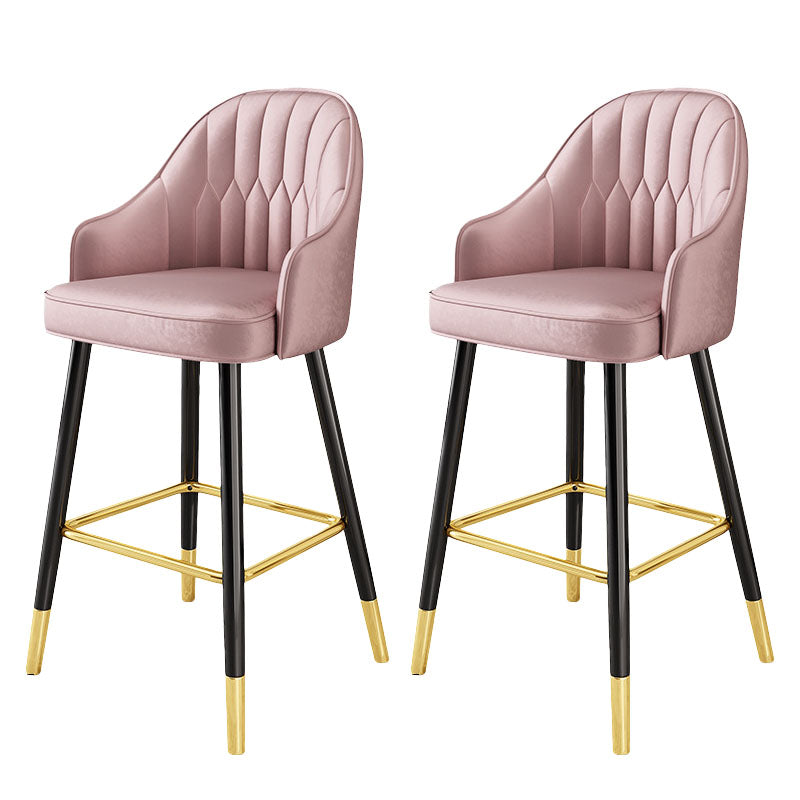 Glam Metal Barstool Faux Leather 4 Legs Counter Stool With Footrest