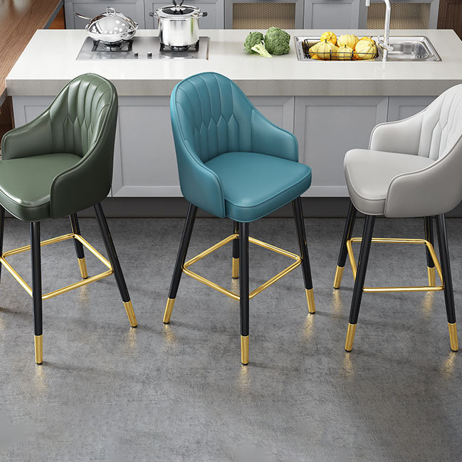 Glam Metal Barstool Faux Leather 4 Legs Counter Stool With Footrest