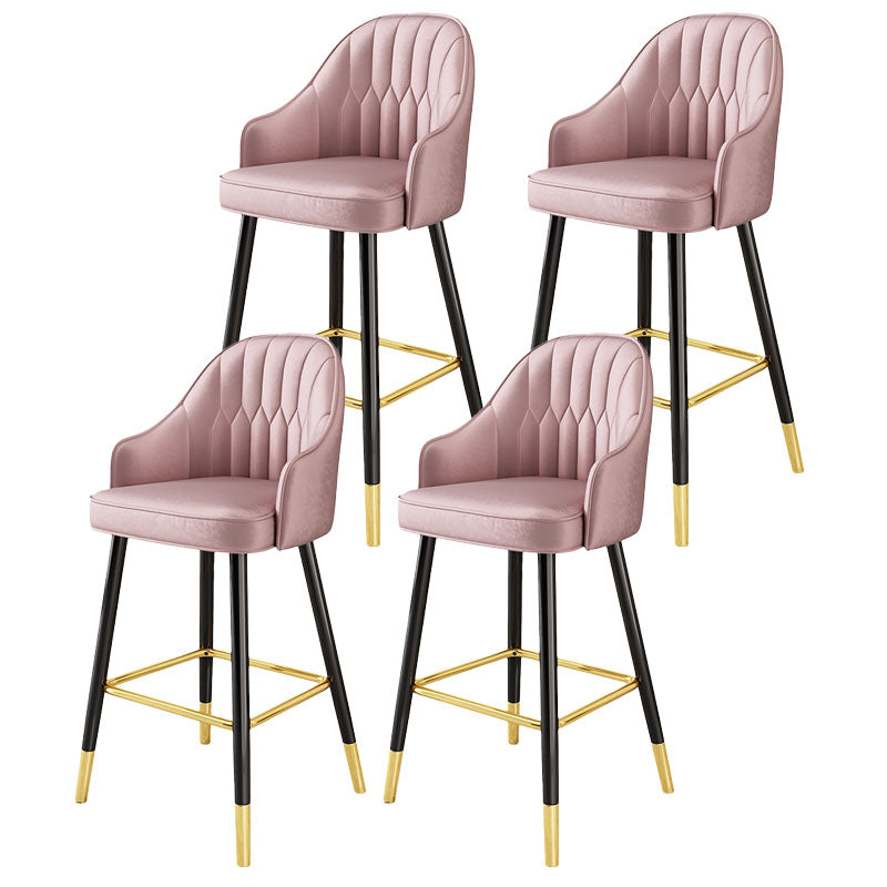 Glam Metal Barstool Faux Leather 4 Legs Counter Stool With Footrest