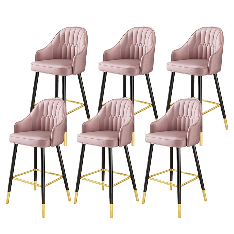 Glam Metal Barstool Faux Leather 4 Legs Counter Stool With Footrest