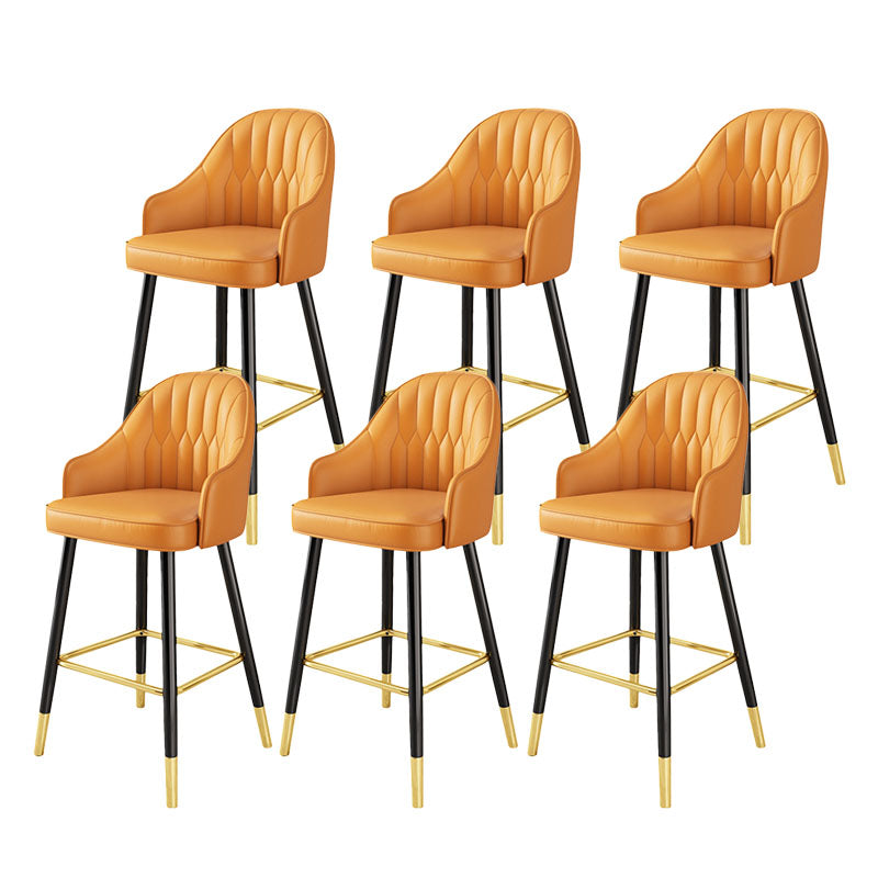 Glam Metal Barstool Faux Leather 4 Legs Counter Stool With Footrest