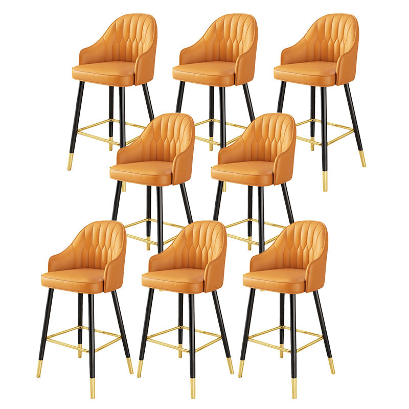 Glam Metal Barstool Faux Leather 4 Legs Counter Stool With Footrest