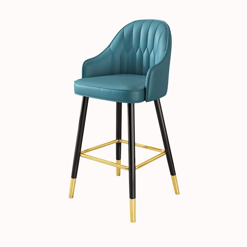 Glam Metal Barstool Faux Leather 4 Legs Counter Stool With Footrest