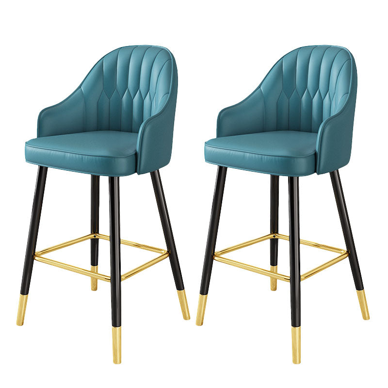 Glam Metal Barstool Faux Leather 4 Legs Counter Stool With Footrest