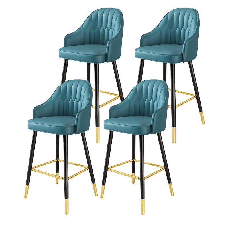 Glam Metal Barstool Faux Leather 4 Legs Counter Stool With Footrest