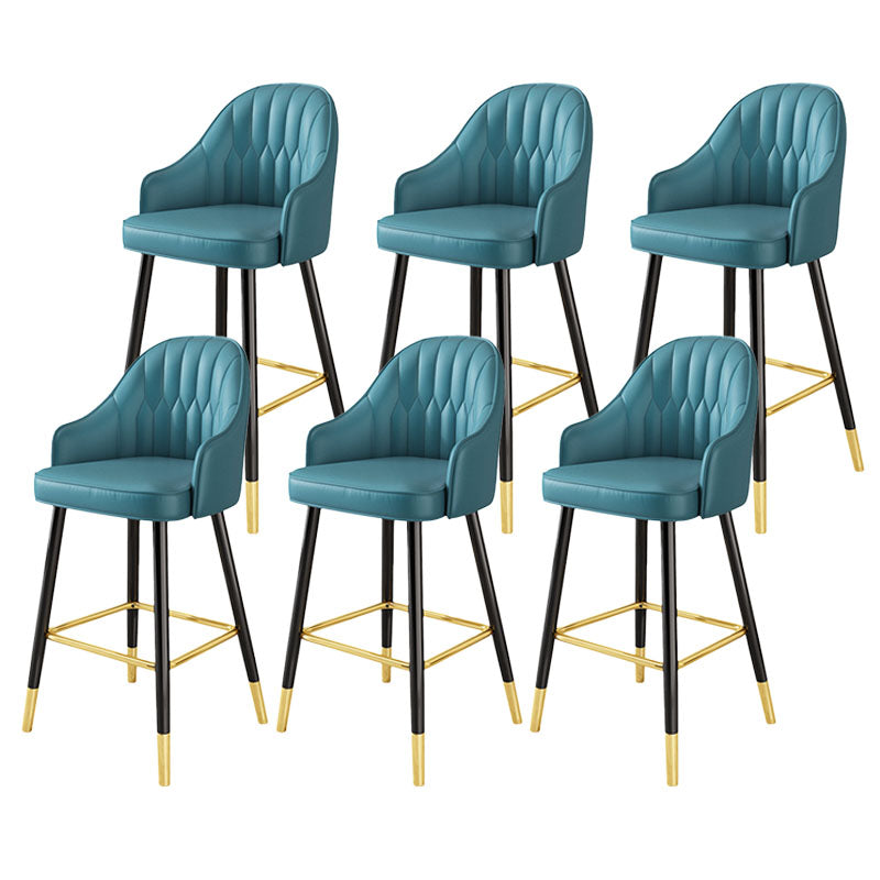 Glam Metal Barstool Faux Leather 4 Legs Counter Stool With Footrest