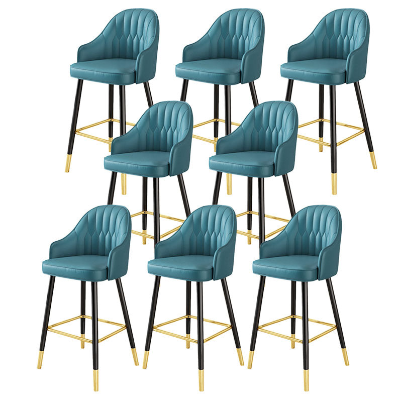 Glam Metal Barstool Faux Leather 4 Legs Counter Stool With Footrest