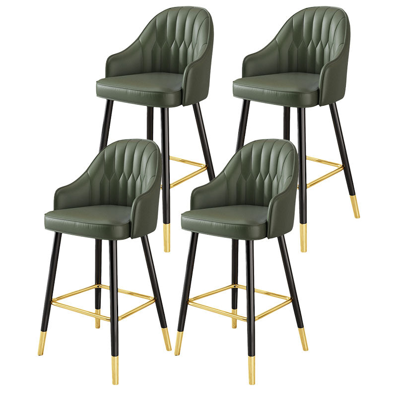 Glam Metal Barstool Faux Leather 4 Legs Counter Stool With Footrest