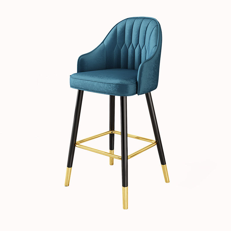 Glam Metal Barstool Faux Leather 4 Legs Counter Stool With Footrest