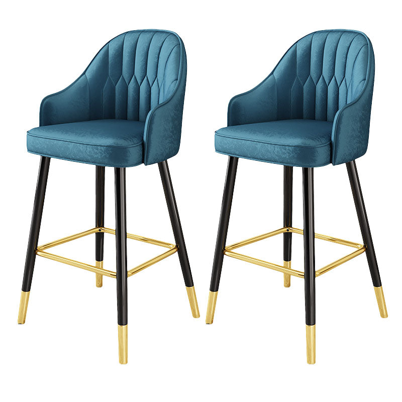 Glam Metal Barstool Faux Leather 4 Legs Counter Stool With Footrest