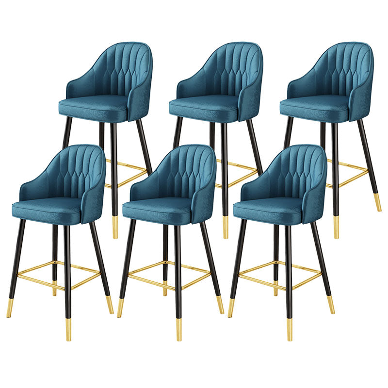 Glam Metal Barstool Faux Leather 4 Legs Counter Stool With Footrest