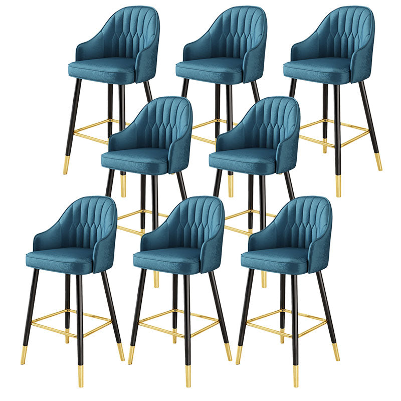 Glam Metal Barstool Faux Leather 4 Legs Counter Stool With Footrest