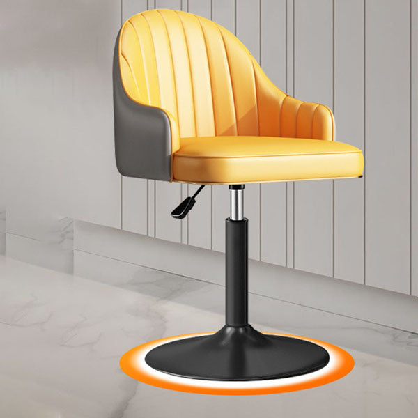 Scandinavian Metal Barstool Low Back Faux Leather Cushion Stool with Footrest