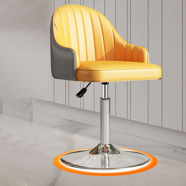 Scandinavian Metal Barstool Low Back Faux Leather Cushion Stool with Footrest