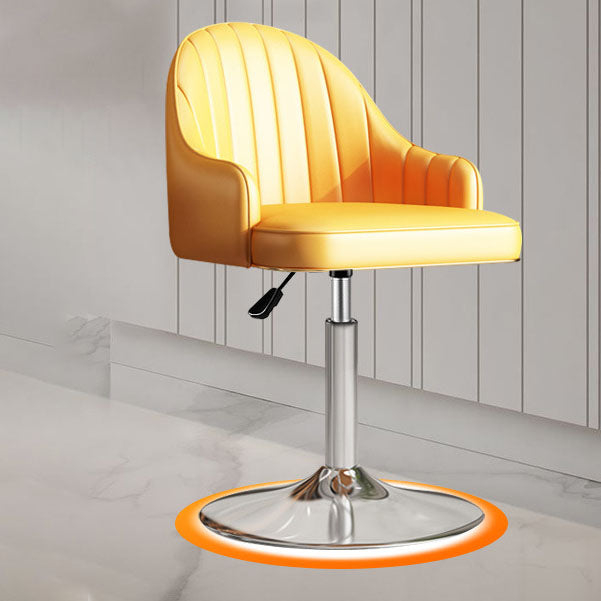 Scandinavian Metal Barstool Low Back Faux Leather Cushion Stool with Footrest