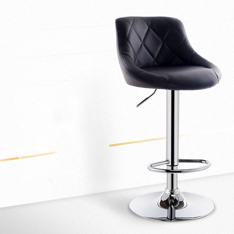 Scandinavian Metal Barstool Low Back Faux Leather Cushion Stool with Iron Base for Bar