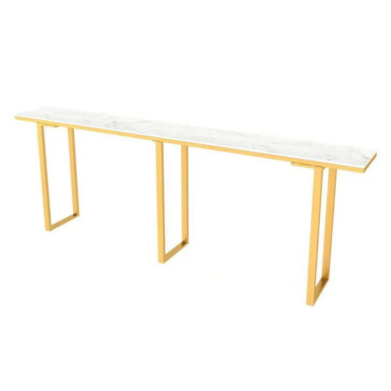 Rectangular Artificial Marble Top Bar Table Luxurious Bar Table with Metal Base in Gold