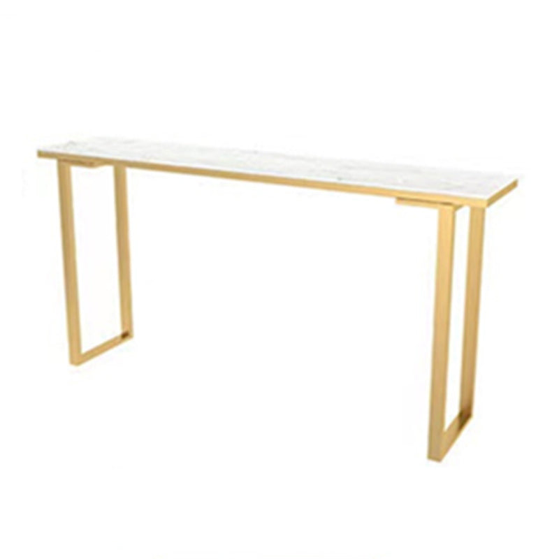 Rectangular Artificial Marble Top Bar Table Luxurious Bar Table with Metal Base in Gold