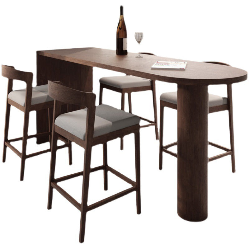 Modern Bar Table Solid Wood Bar Dining Table with Double Pedestal