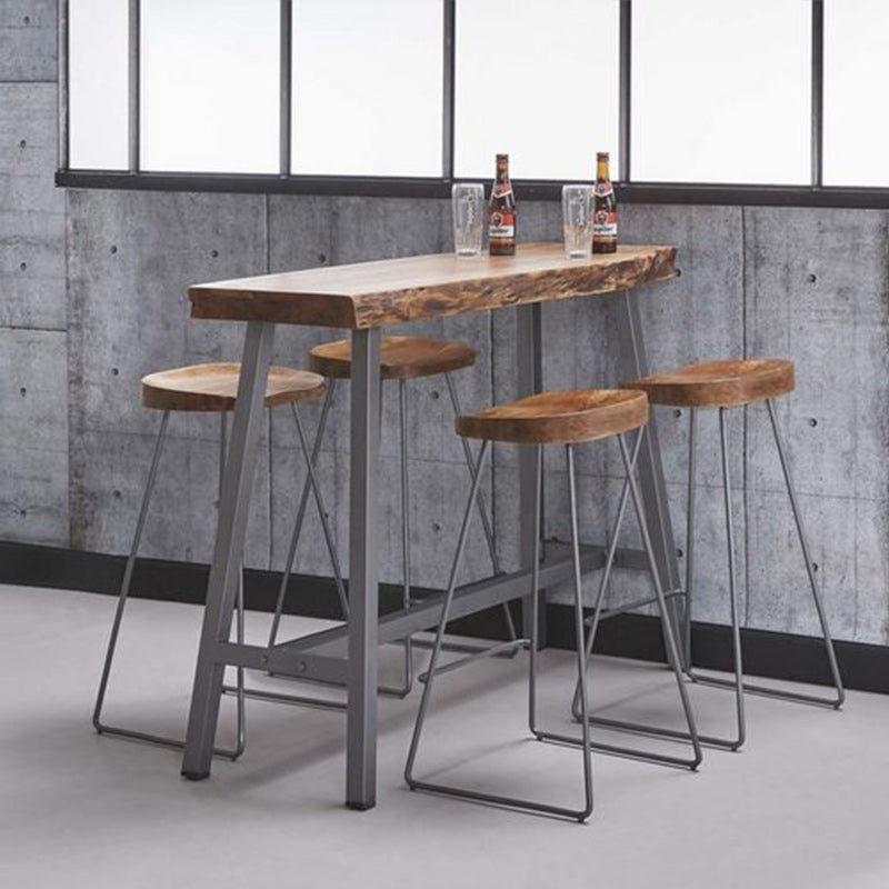 Brown Wooden Bar Height Table Specialty Footrest Bar Wine Table with Trestle