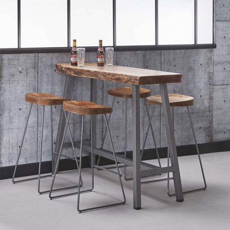 Brown Wooden Bar Height Table Specialty Footrest Bar Wine Table with Trestle