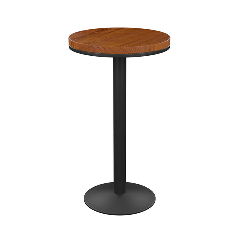Round Wooden Pub Table Industrial Brown Bistro Bar Table with Metal Pedestal