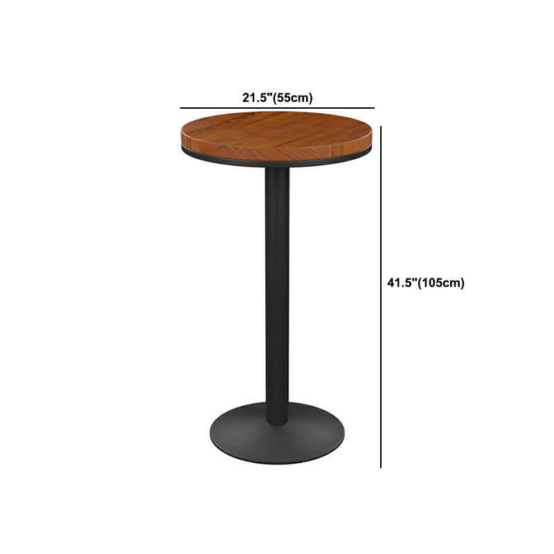 Round Wooden Pub Table Industrial Brown Bistro Bar Table with Metal Pedestal