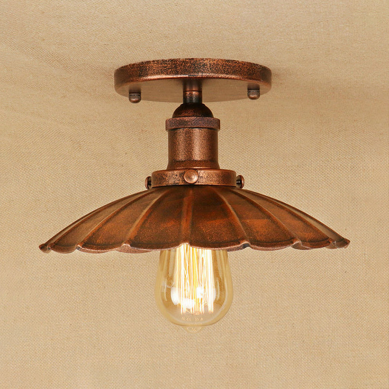 1 kop ijzer semi-inbouwlamp antieke stijl roest/zwart geschulpte schaduw balkon semi-inbouwverlichting