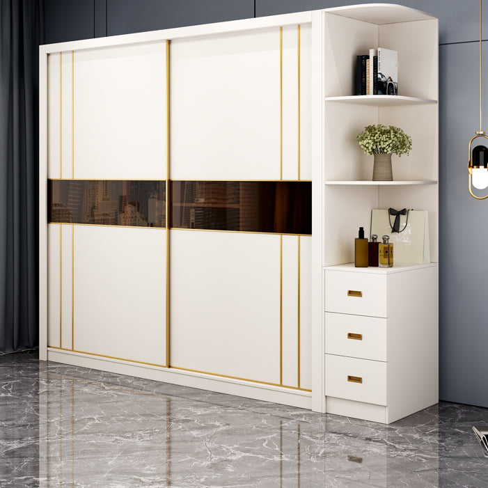 Contemporary Wooden Wardrobe White Wardrobe Closet with Sliding Door
