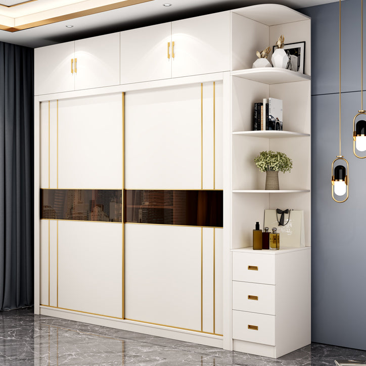 Contemporary Wooden Wardrobe White Wardrobe Closet with Sliding Door