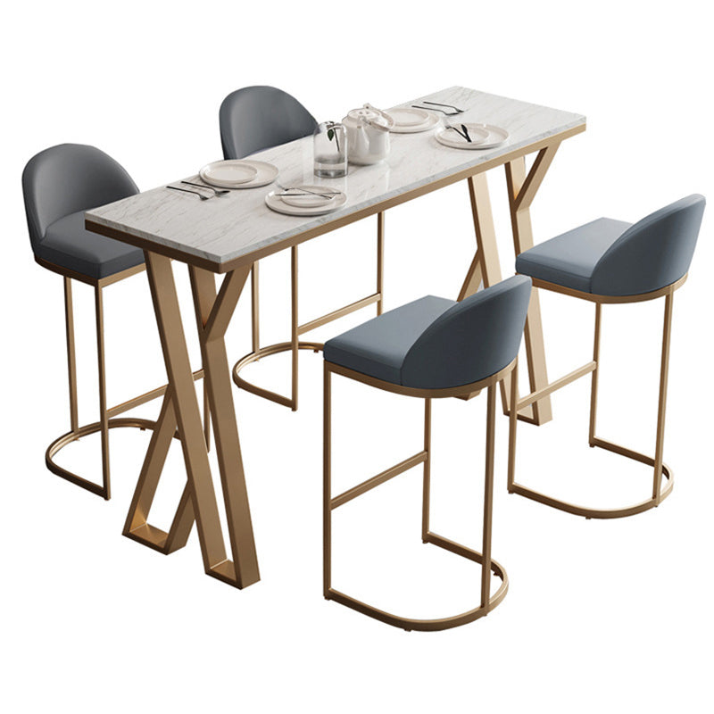 Glam Metal Bar Table Set 1/2/5 Pieces Rectangle Bar Table with High Stools